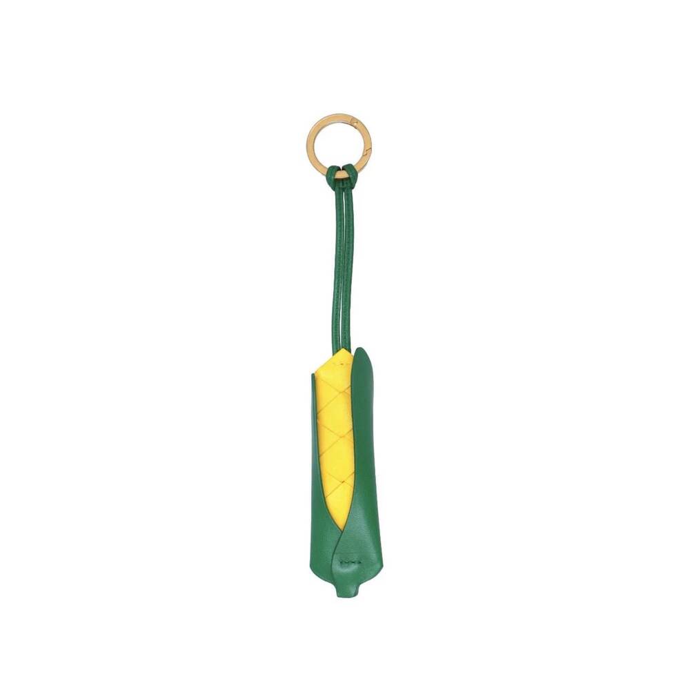 NEW BOTTEGA VENETA unisex leather keychain in green